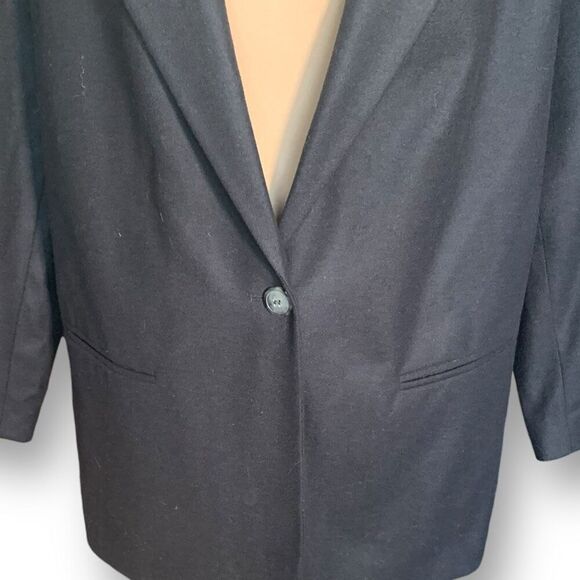 Vintage 90s Black Wool Blazer Jacket Single Button Oversized Plus Size 18W - Picture 3 of 10
